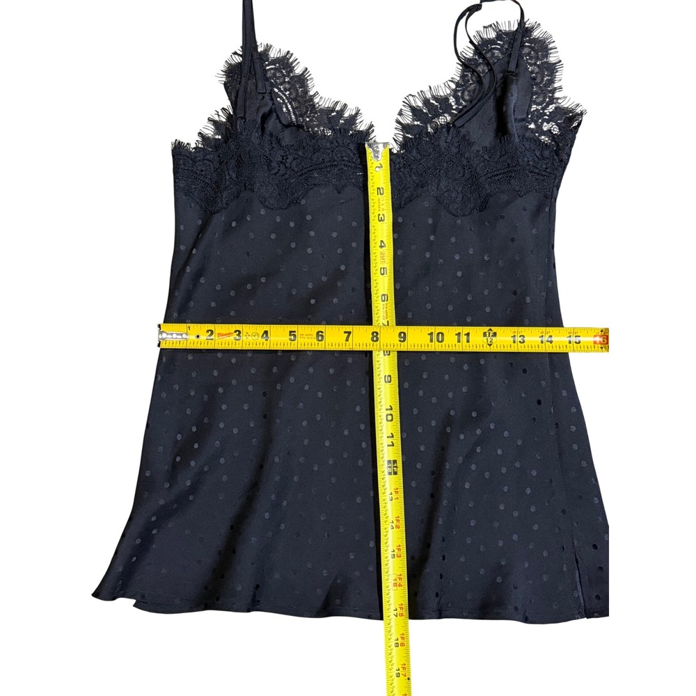 Gold Hawk Black Silk Lace Trim Polka Dot Camisole Top Small Eyelash Lace Cami - Picture 6 of 6
